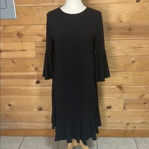 NEW LuLaRoe elegant black noir Maurine ruffled midi high low dress Large rare